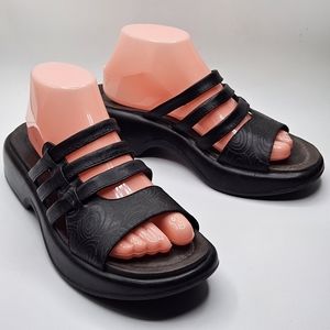 Dansko Lacey tooled leather clog sandals with 2.25" heel